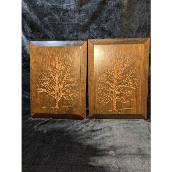 1972 Wooden Art Co 13x18 engraved tree pictures. Gun and Maple